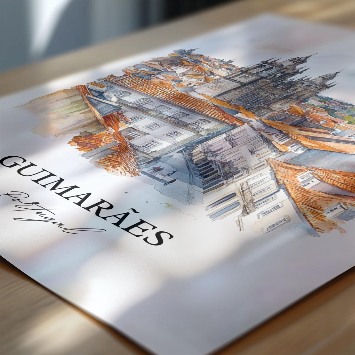 Guimaraes Portugal Watercolor Cathedral Rooftops Old Town Poster - Image 6