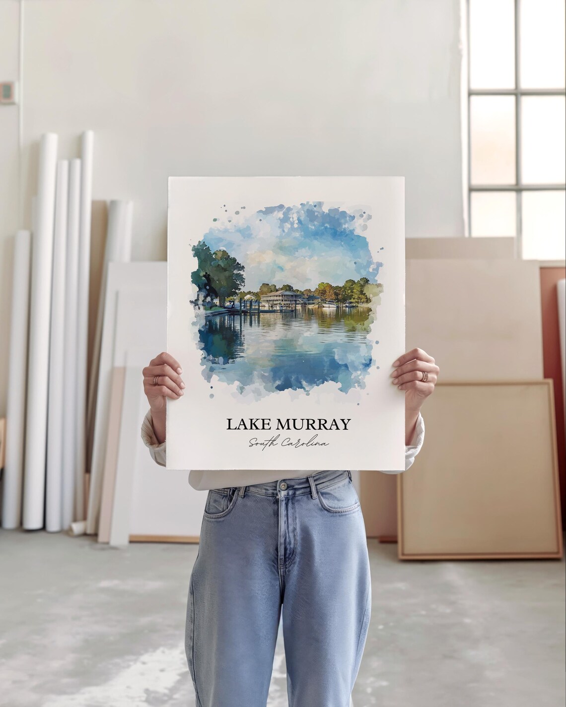 Lake Murray South Carolina Marina Watercolor Lake Travel Poster - Image 3