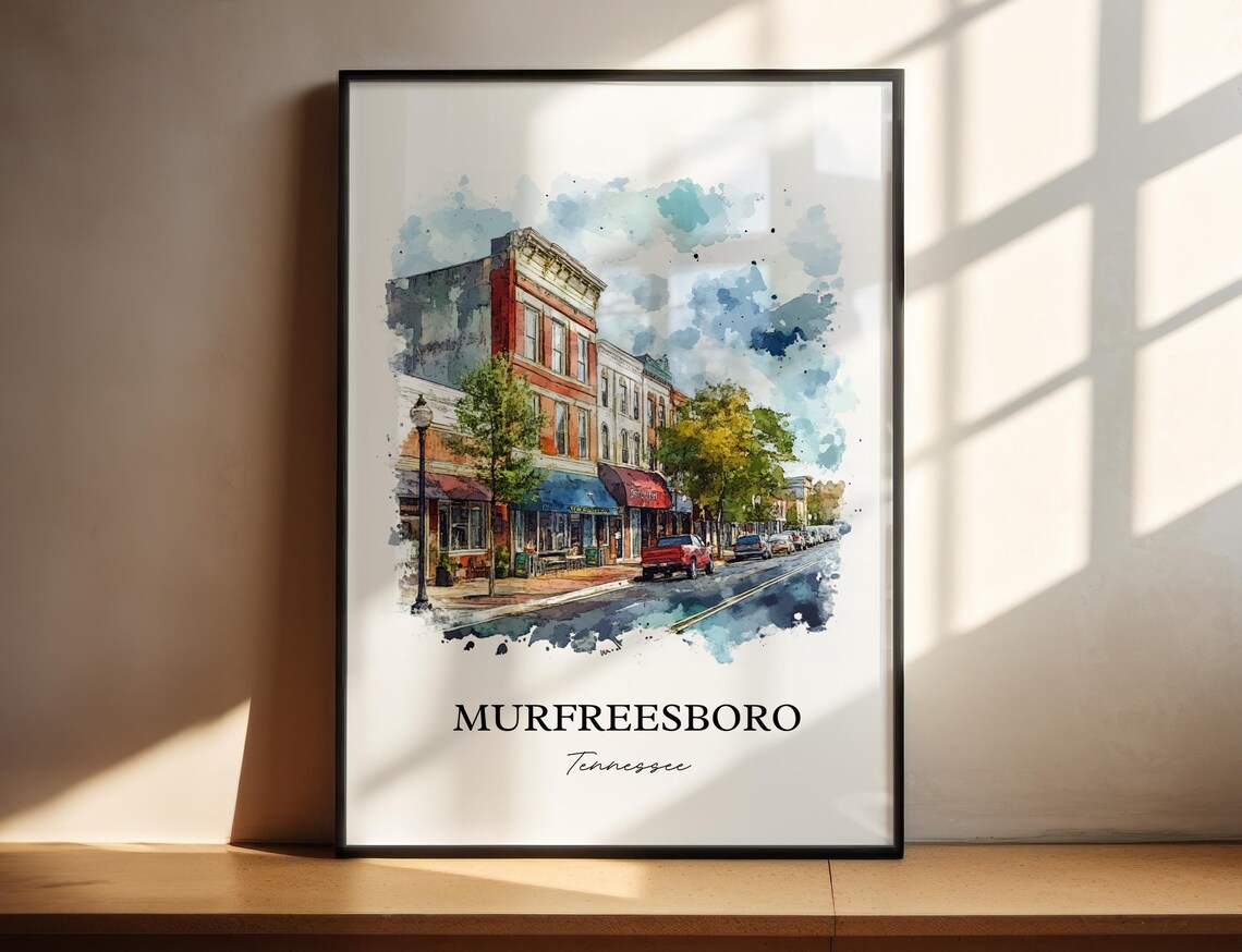 Murfreesboro Tennessee Watercolor Historic Main Street Poster