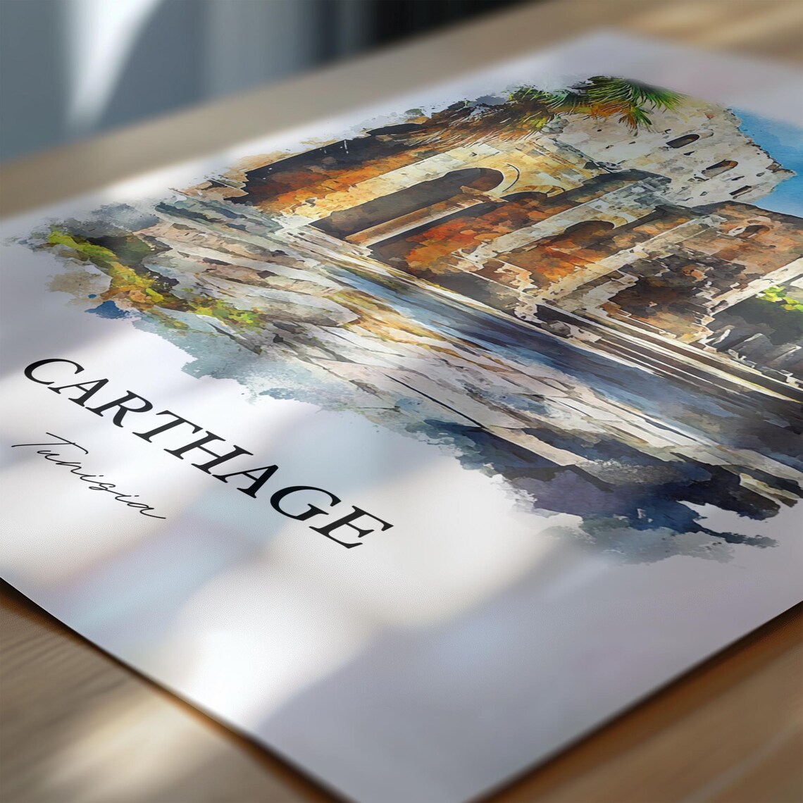 Carthage Tunisia Ancient Stone Ruins Watercolor Travel Poster - Image 6