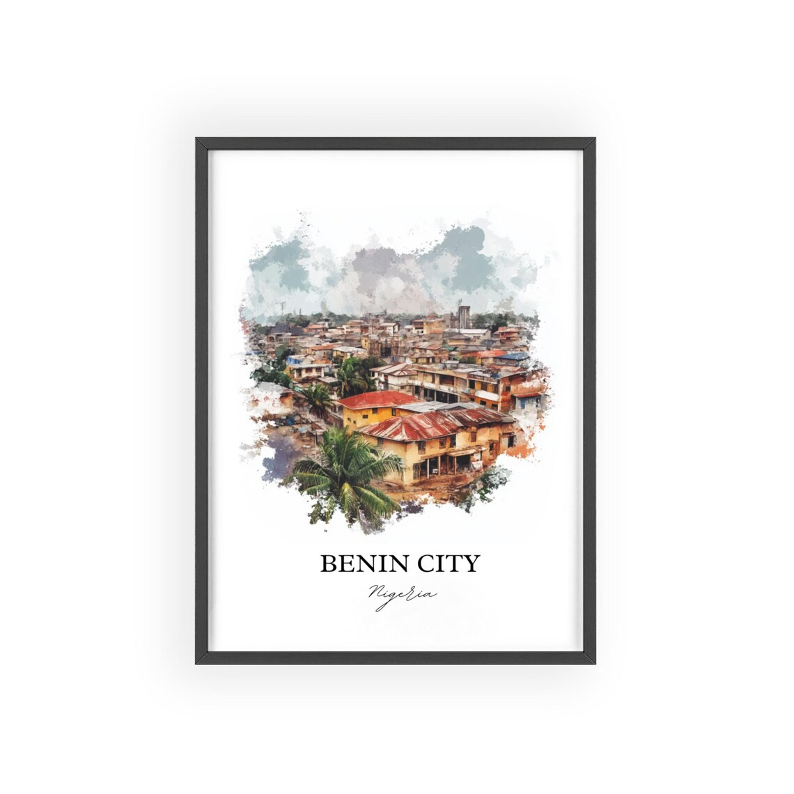Benin City Nigeria Rooftop Skyline Watercolor Travel Poster Art - Image 2