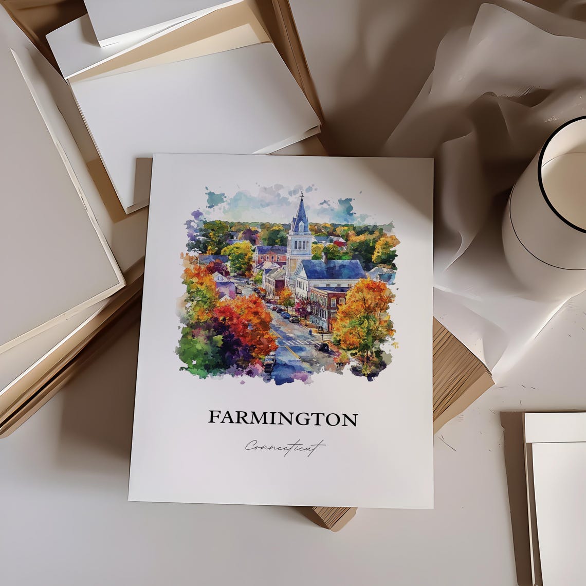 Farmington Connecticut Fall Foliage Street Watercolor Travel Poster - Image 2