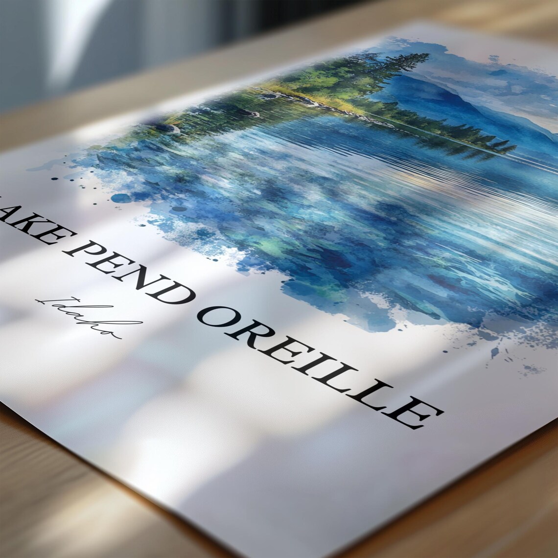 Lake Pend Oreille Idaho Watercolor Lake Landscape Travel Poster - Image 6