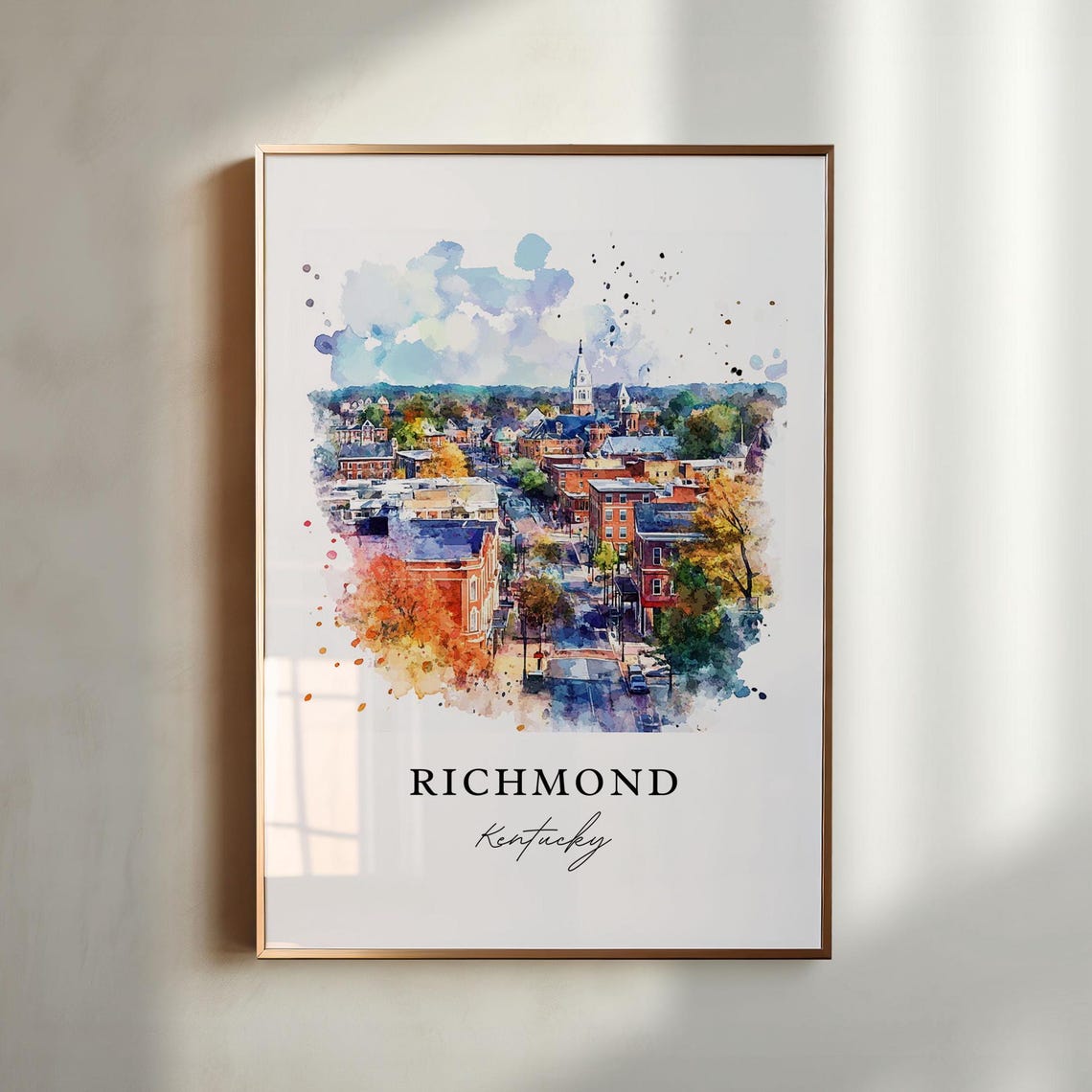 Richmond Kentucky Watercolor Town Clock Tower Autumn Art Poster