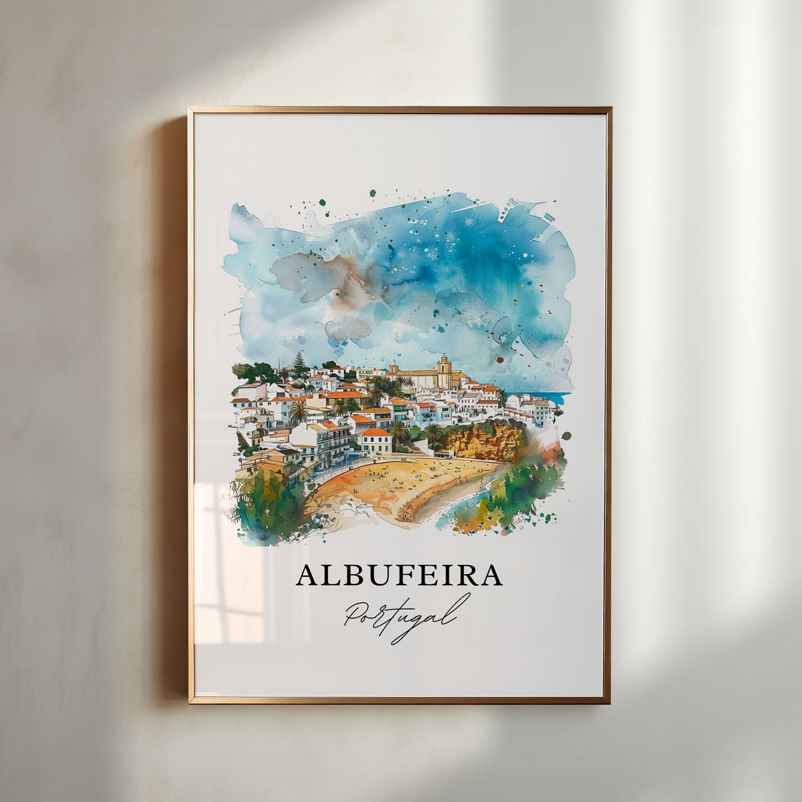Albufeira Portugal Algarve Beach Town Watercolor Travel Poster