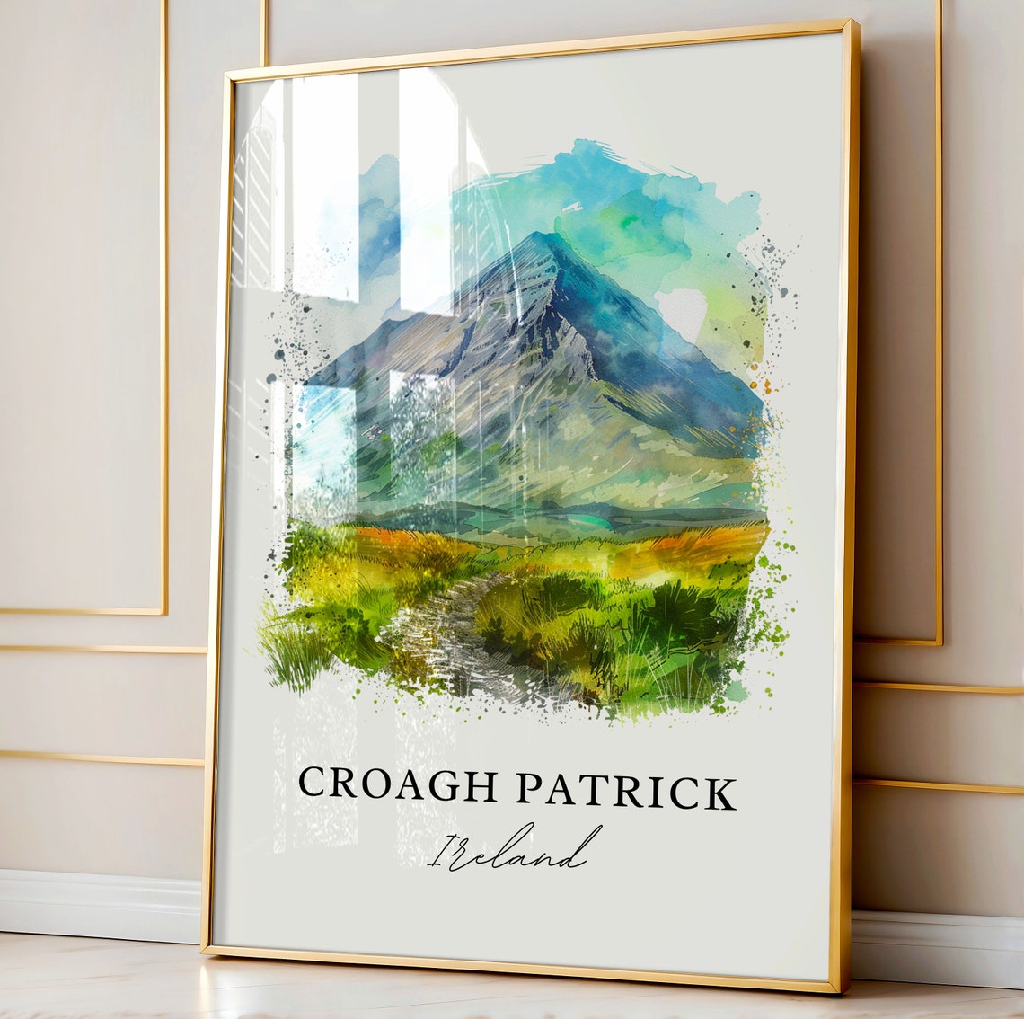 Croagh Patrick Ireland Mountain Peak Hiking Watercolor Poster - Image 4