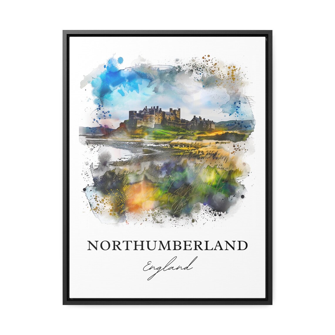Northumberland England Watercolor Castle Hill Rugged Coast Poster - Image 3