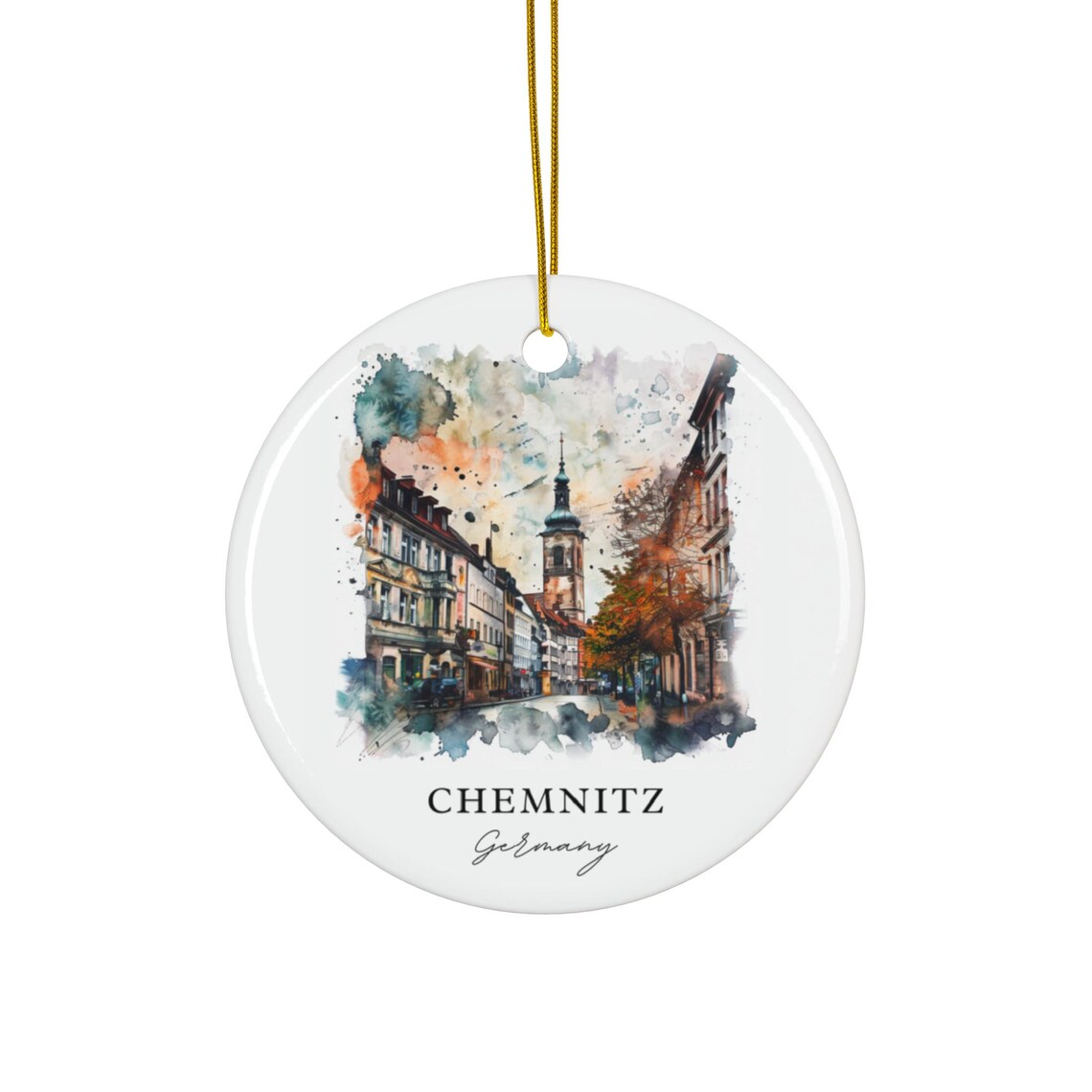 Chemnitz Germany Watercolor Historic Old Town Street Church Poster