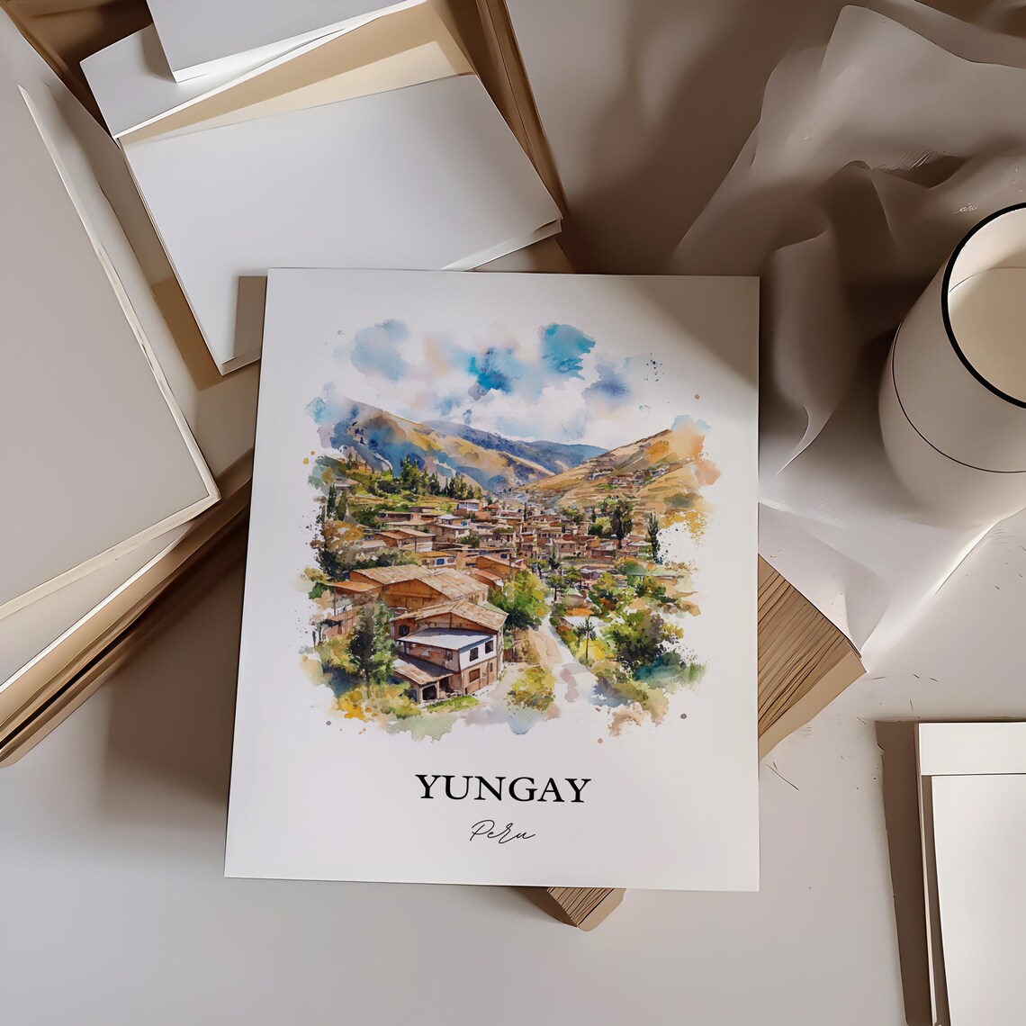 Yungay Peru Watercolor Andean Mountain Village Scenic Travel Poster - Image 2