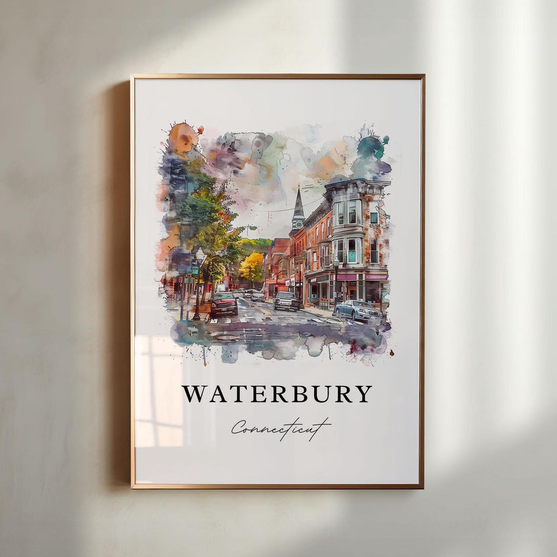 Waterbury Ct Wall Art Waterbury Print Waterbury Watercolor Art Waterbury Connecticut Gift Travel Print Travel Poster Housewarming Gift
