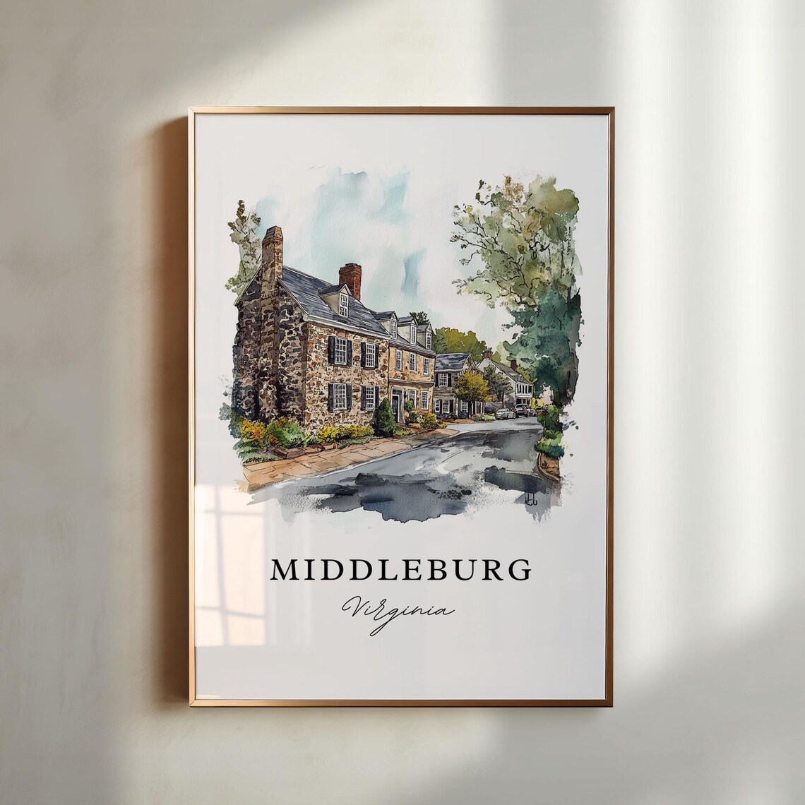 Middleburg Virginia Stone House Street Watercolor Travel Poster