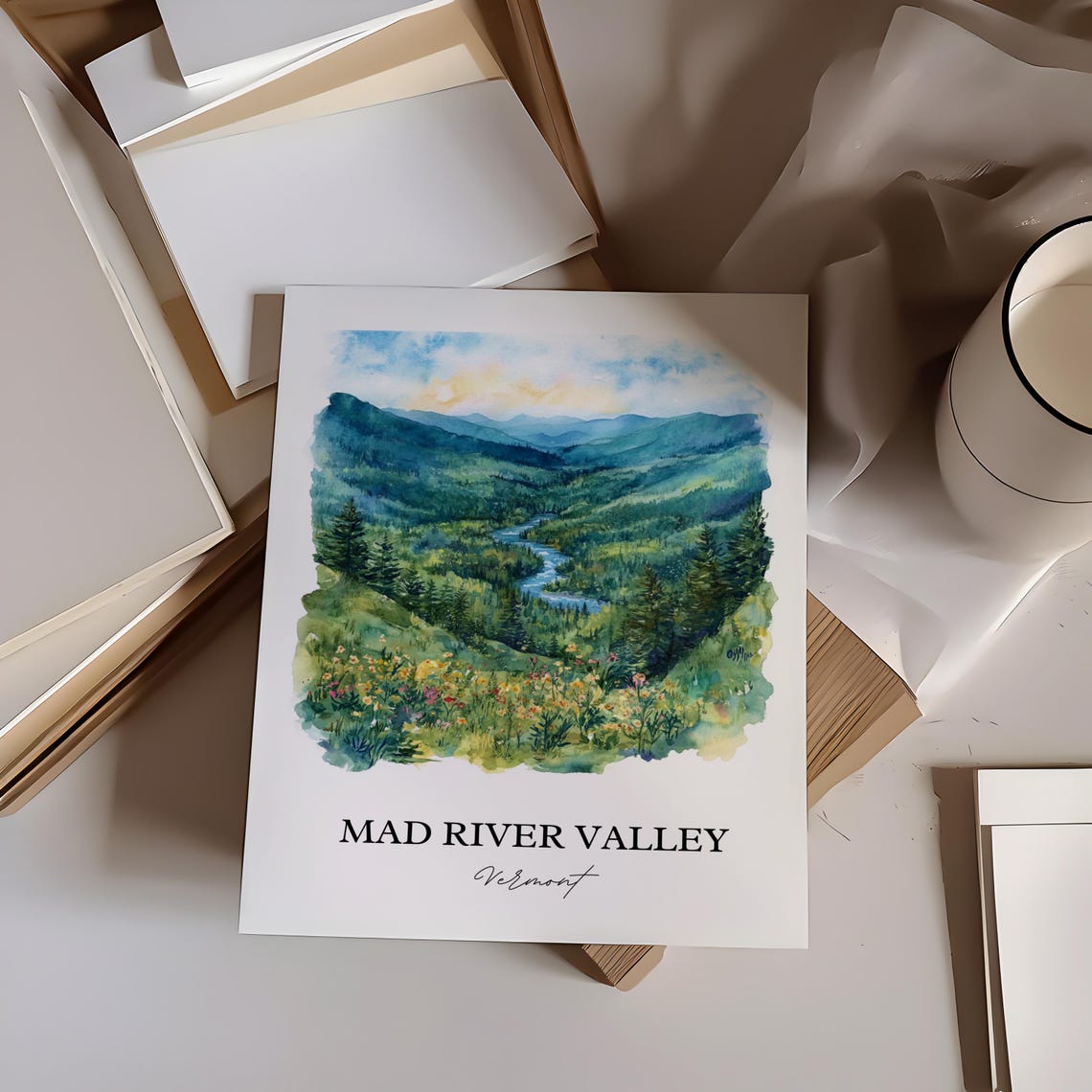 Mad River Valley Vermont Green Mountain Valley Watercolor Poster - Image 3