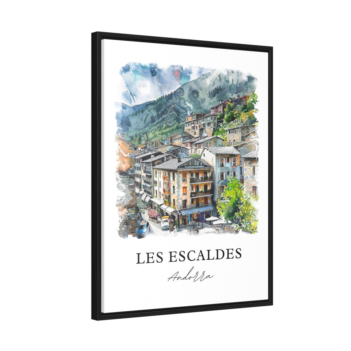 Les Escaldes Andorra Mountain Town Watercolor Alpine Village Poster - Image 2