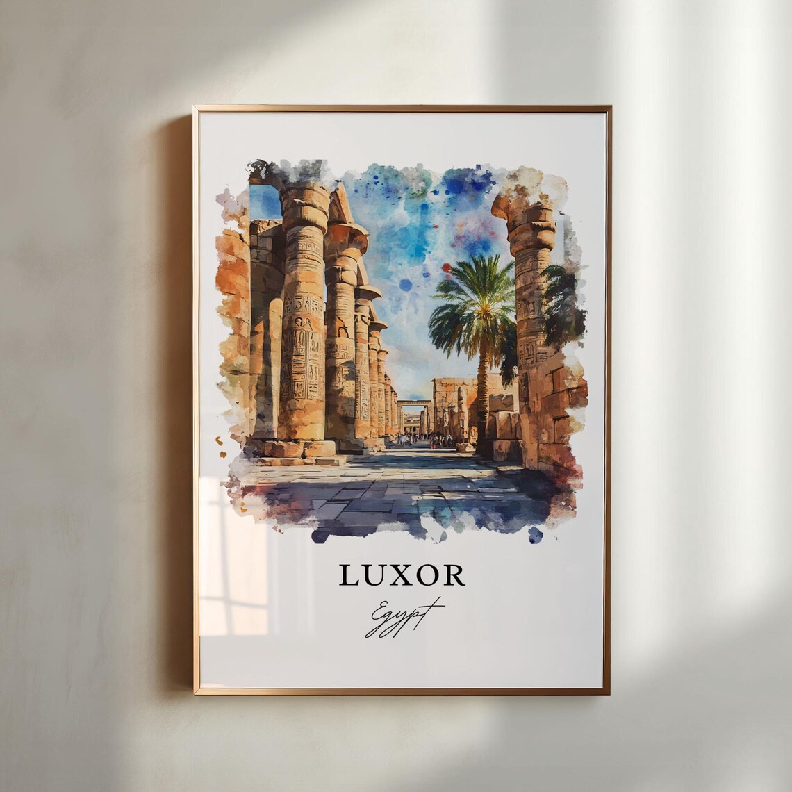 Luxor Egypt Watercolor Travel Poster, Temple Art