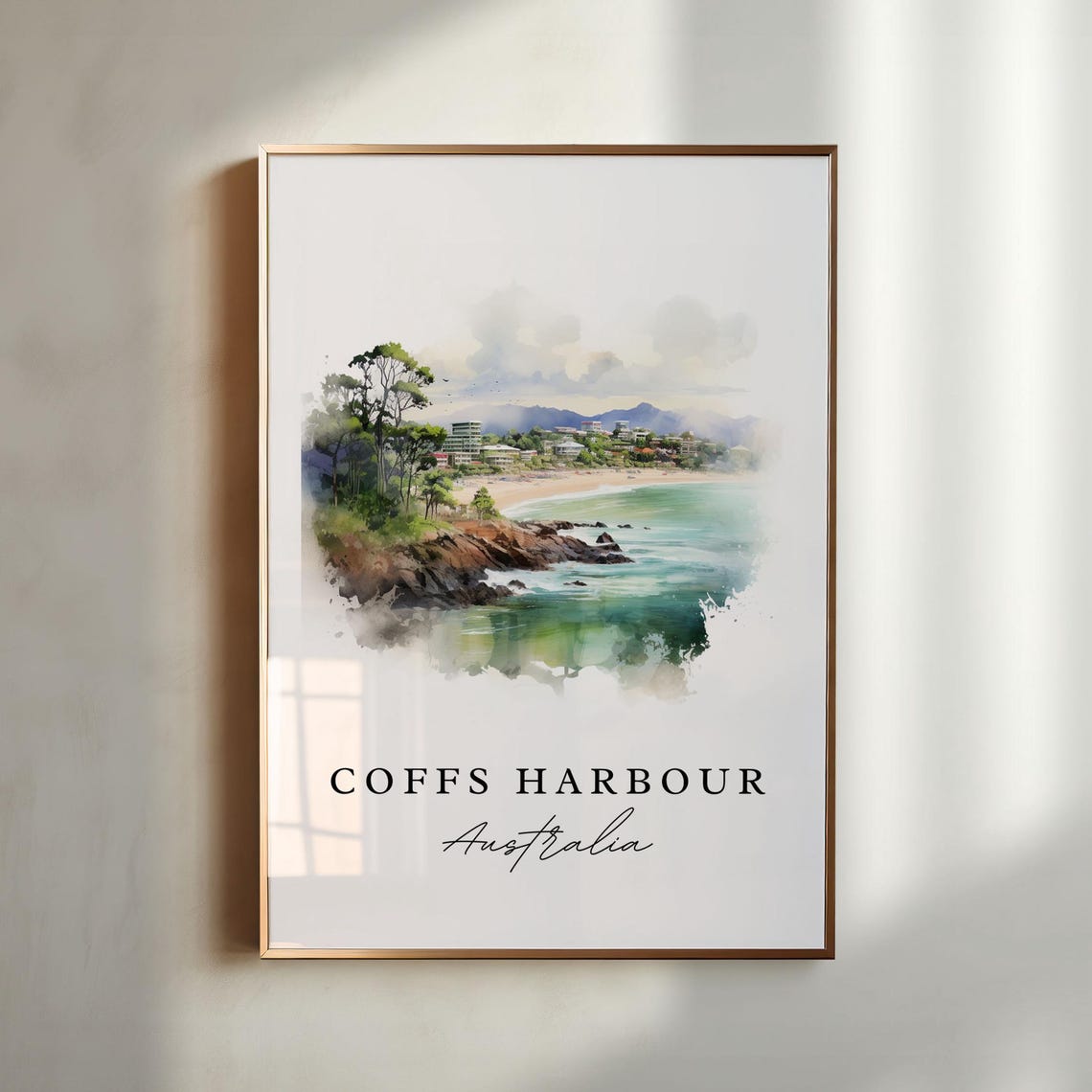 Coffs Harbour Australia Rocky Headland Beach Watercolor Poster
