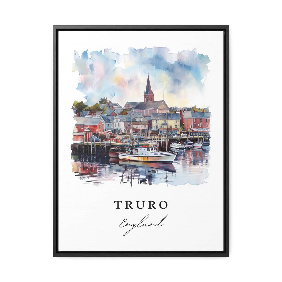 Truro England Historic Harbor Boats Watercolor Coastal Travel Poster - Image 2