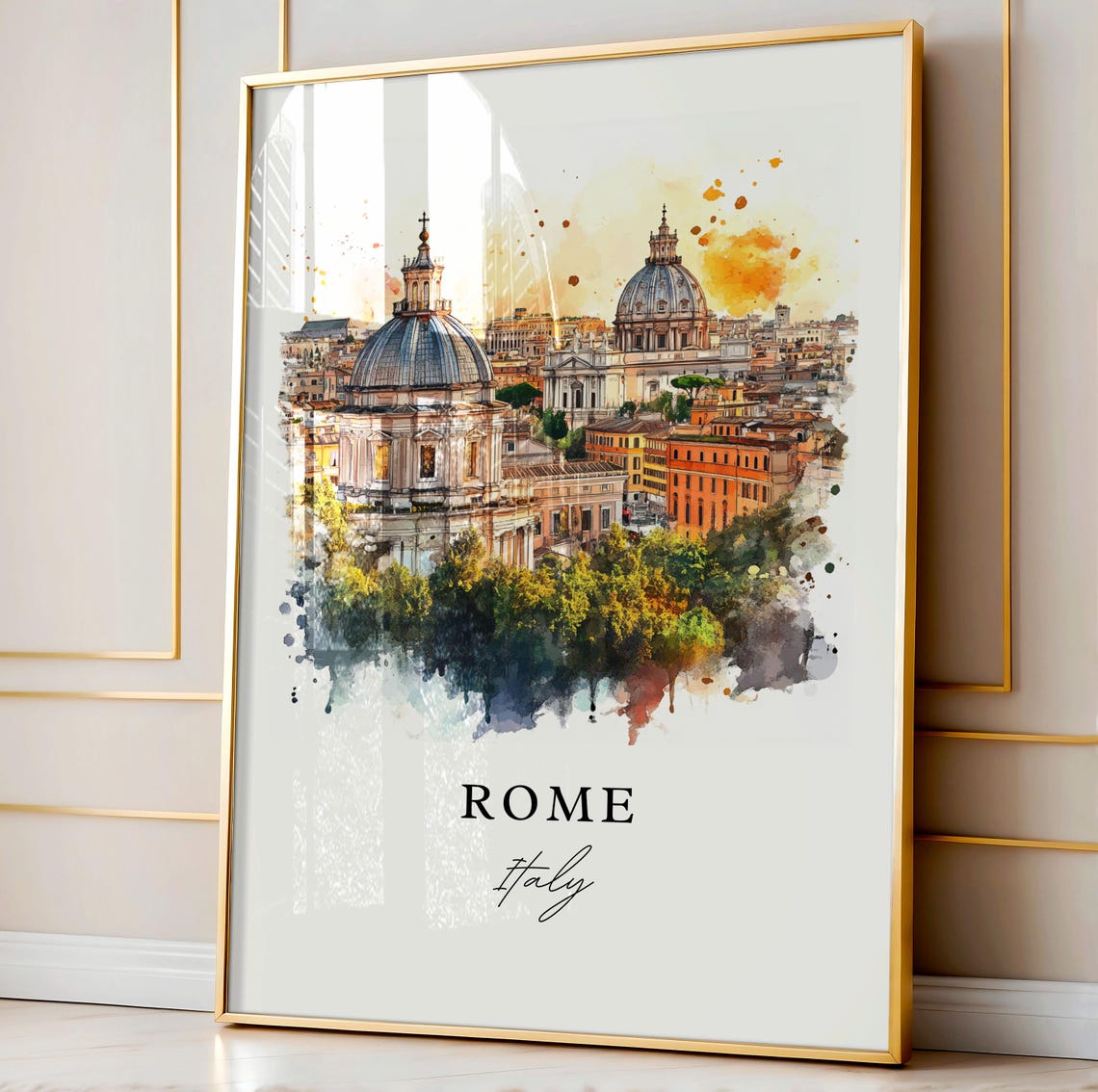 Rome Italy Watercolor Skyline Travel Poster - Image 4