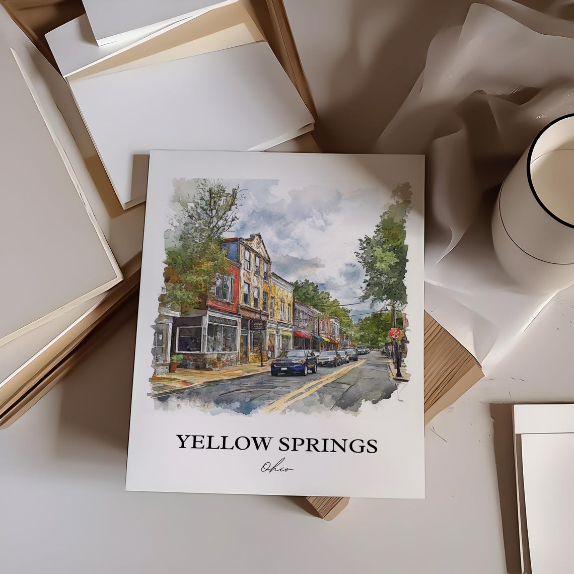 Yellow Springs Ohio Watercolor Charming Downtown Street Poster - Image 2