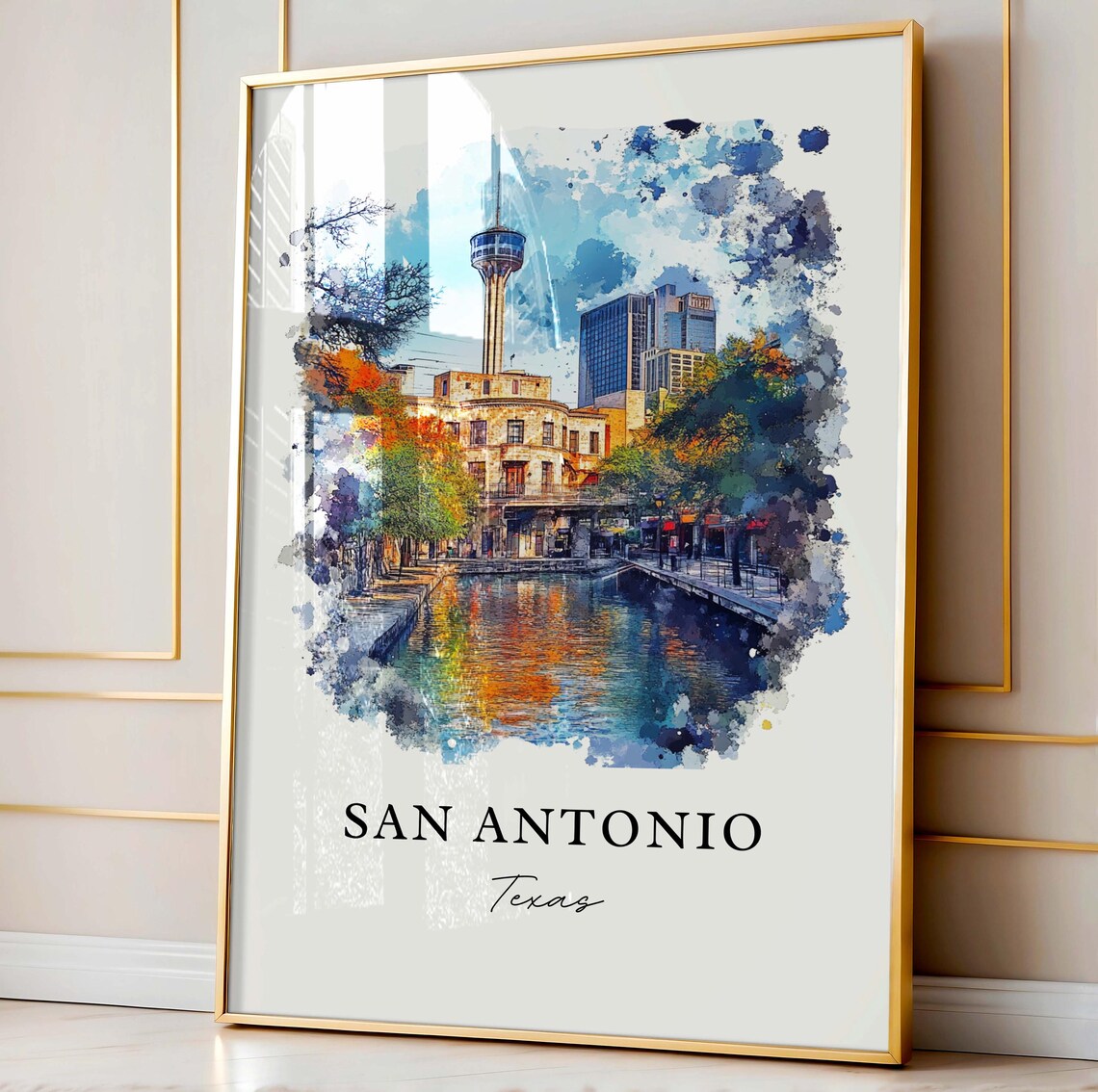 San Antonio, Texas Watercolor Travel Poster Art Print - Image 3