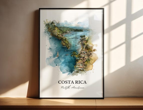 Costa Rica Wall Art Country Print Watercolor Gift Travel Poster Housewarming