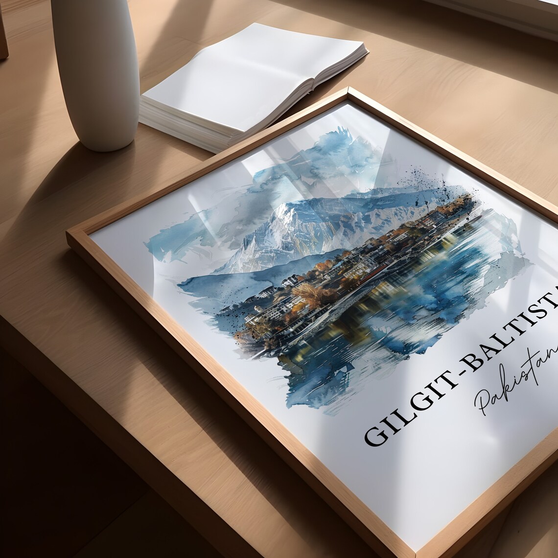 Gilgit Baltistan Pakistan Snow Peaks Lake Watercolor Travel Poster - Image 5