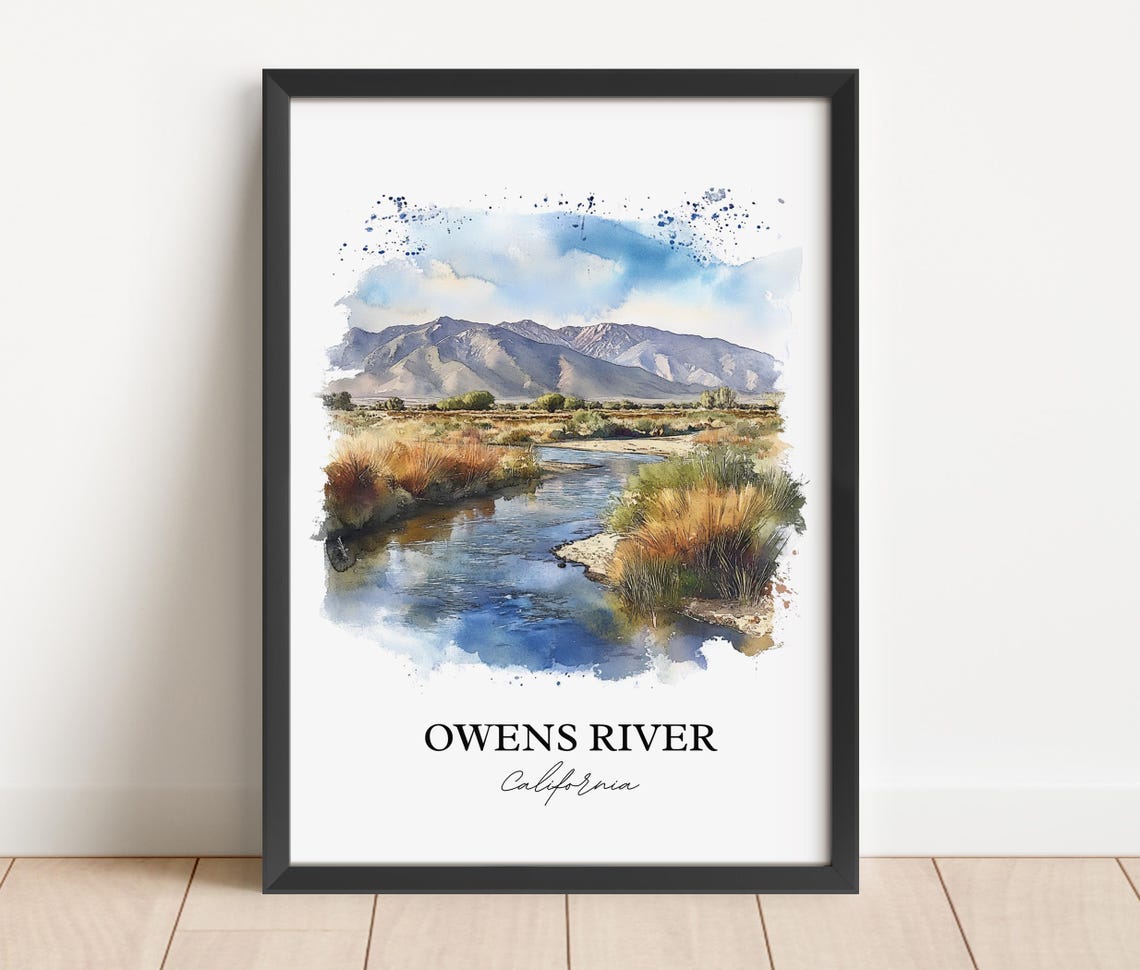 Owens River California Golden Meadow Mountain Watercolor Poster - Image 4