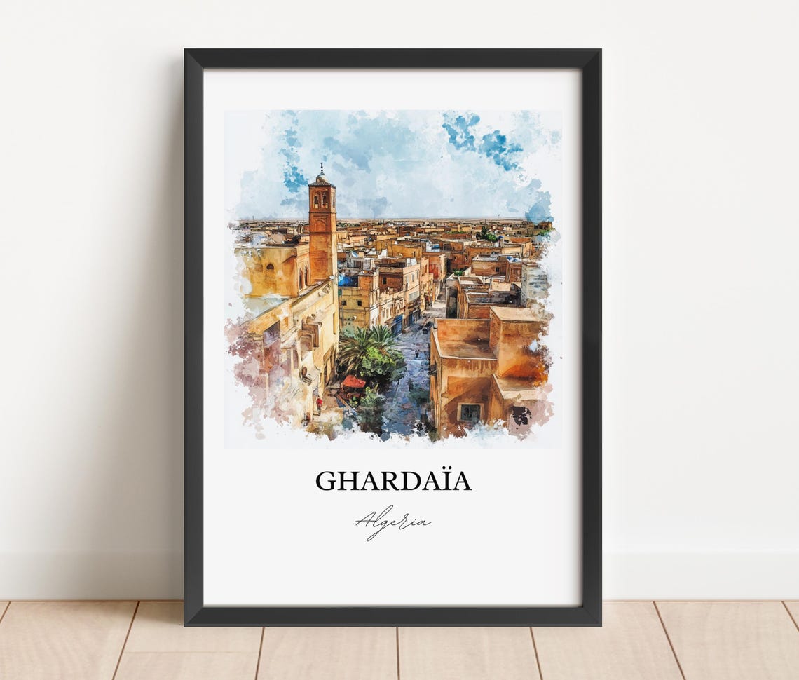 Ghardaia Algeria Ancient Mzab Valley Old Town Watercolor Travel Poster - Image 4