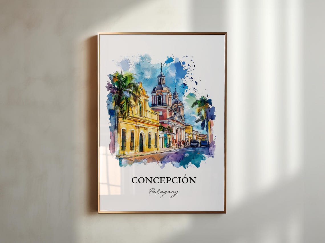 Concepción Paraguay Watercolor Church Street Old Town Poster - Image 4