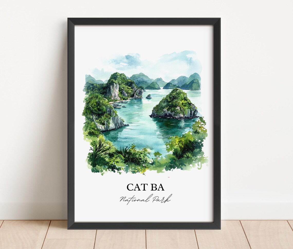 Cat Ba National Park Vietnam Turquoise Bay Watercolor Travel Poster - Image 2