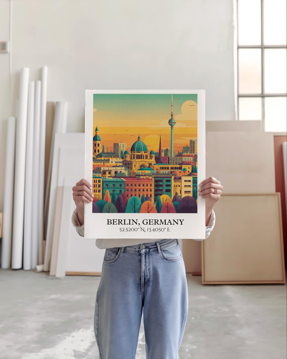 Berlin Germany TV Tower Cathedral Dome Sunset Retro Travel Art Poster - Image 5