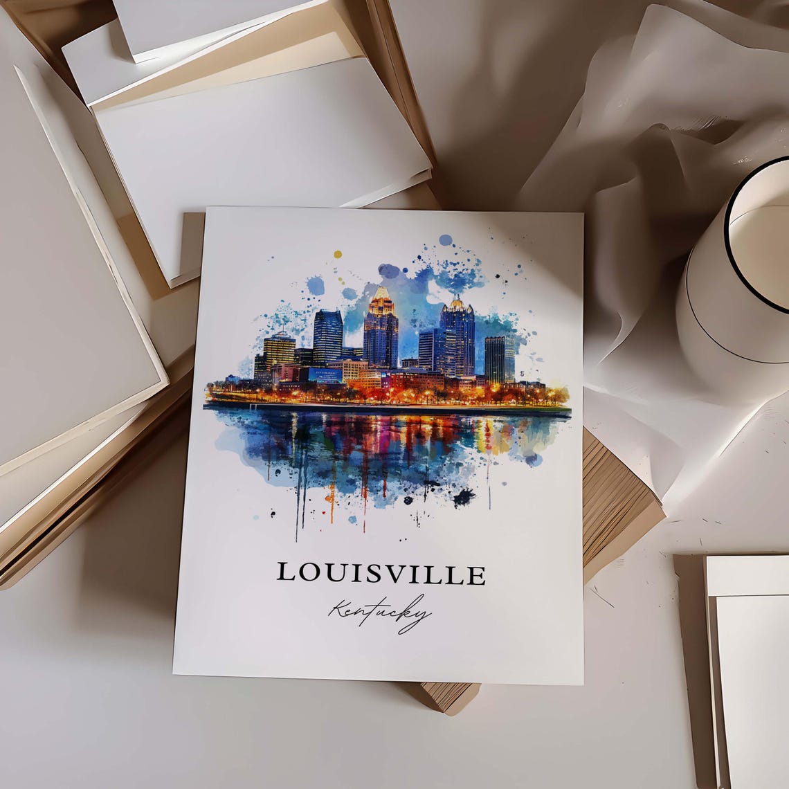 Louisville KY Watercolor Skyline Travel Poster - Image 6