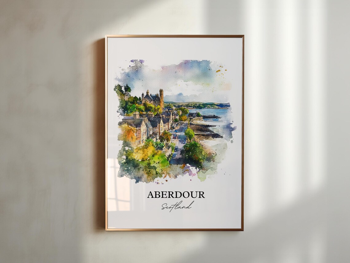 Aberdour Scotland Watercolor Coastal Village Street Castle Hill Poster - Image 5