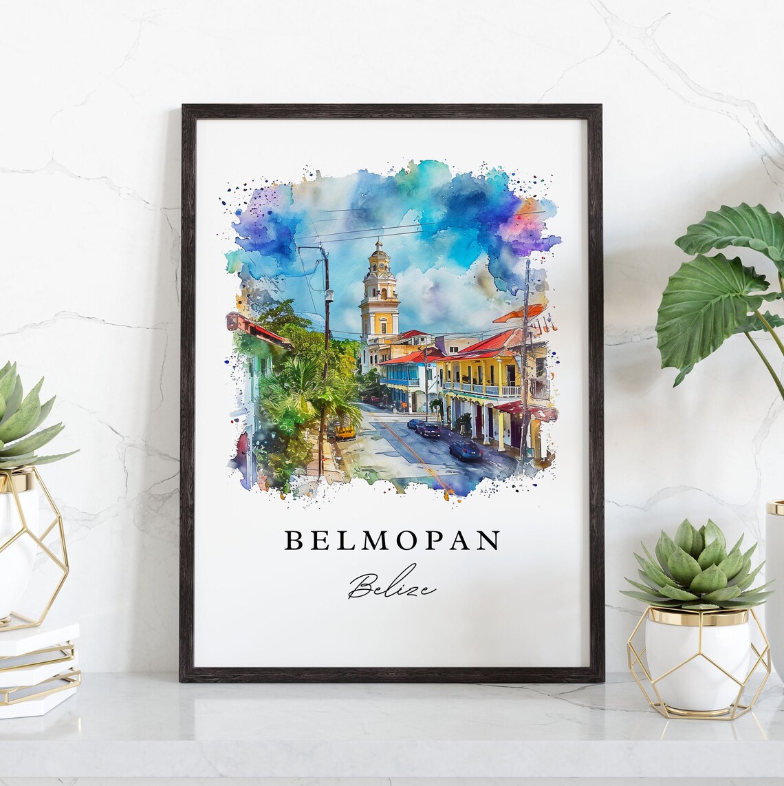 Belmopan Belize Capital City Church Watercolor Travel Poster - Image 3