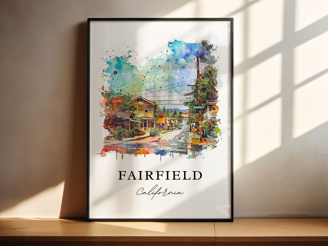 Fairfield California Watercolor Colorful Street Houses Scene Poster - Image 4