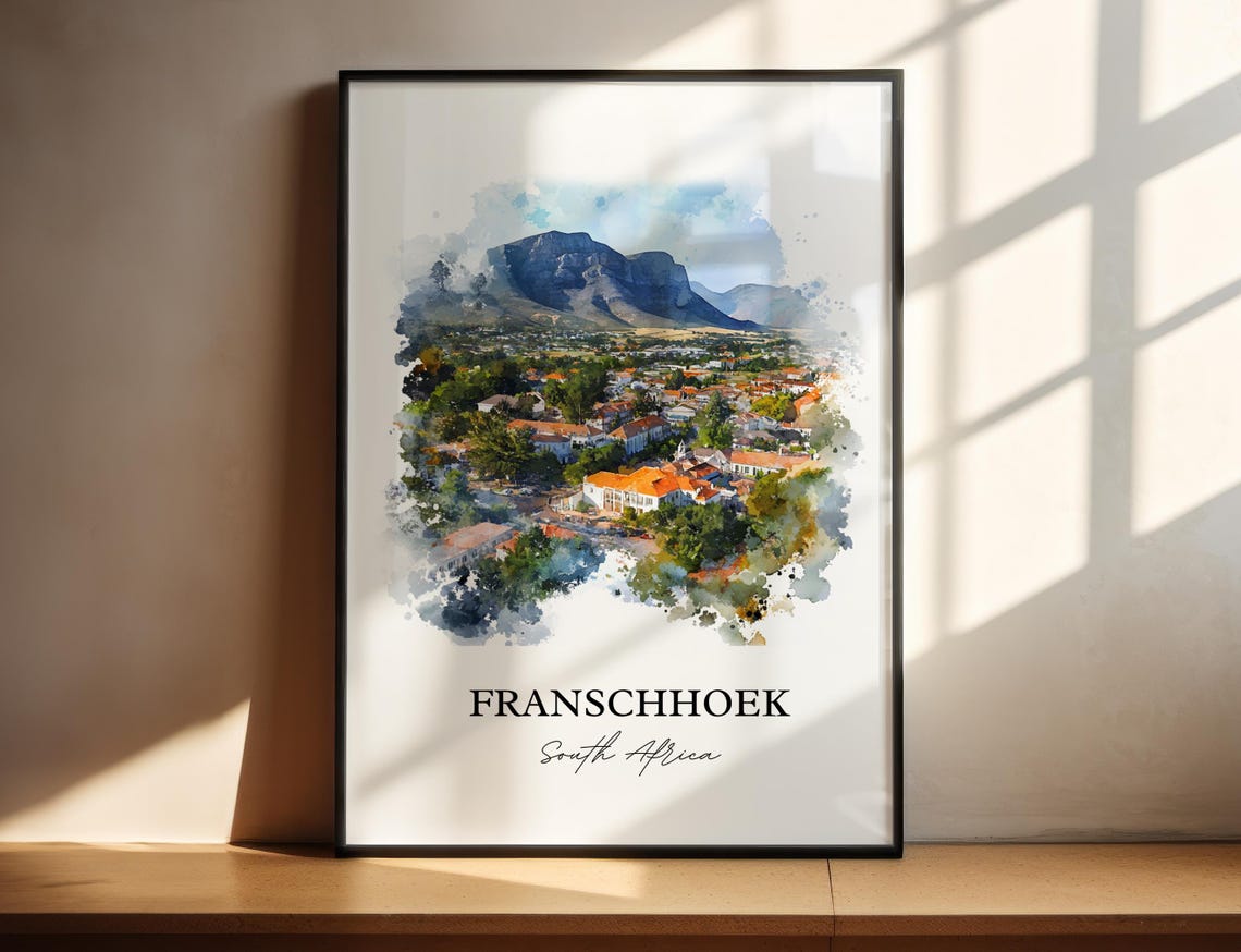 Franschhoek South Africa Mountain Valley Town Watercolor Poster