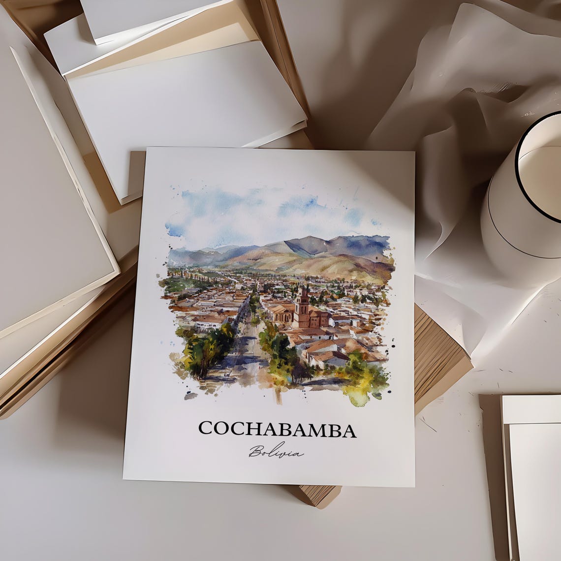 Cochabamba Wall Art Bolivia Print Watercolor Gift Travel Poster Housewarming - Image 3