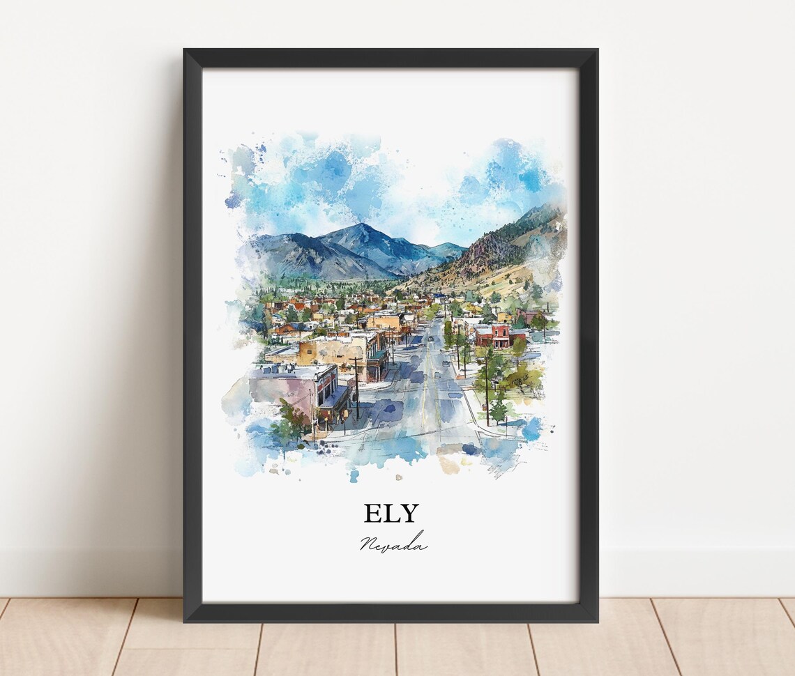 Ely Nevada Historic Mountain Town Main Street Watercolor Travel Poster - Image 2