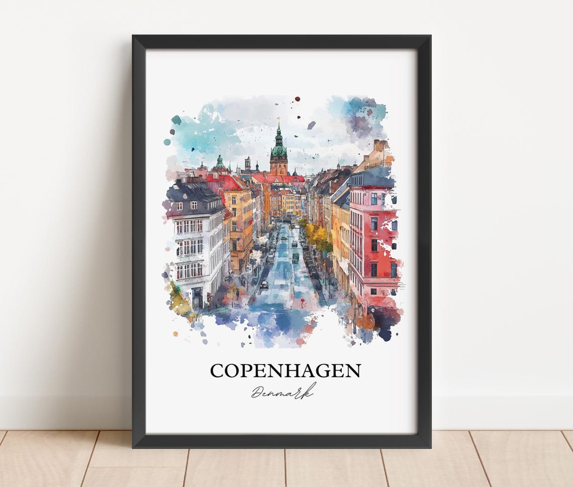 Copenhagen Denmark Watercolor Historic Street Scene Travel Poster - Image 3