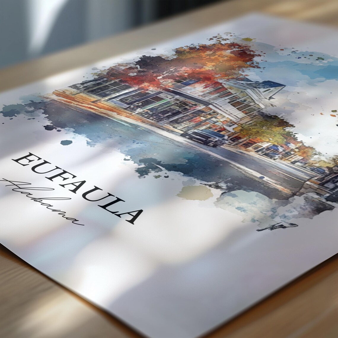 Eufaula Alabama Historic Main Street Autumn Watercolor Travel Poster - Image 6
