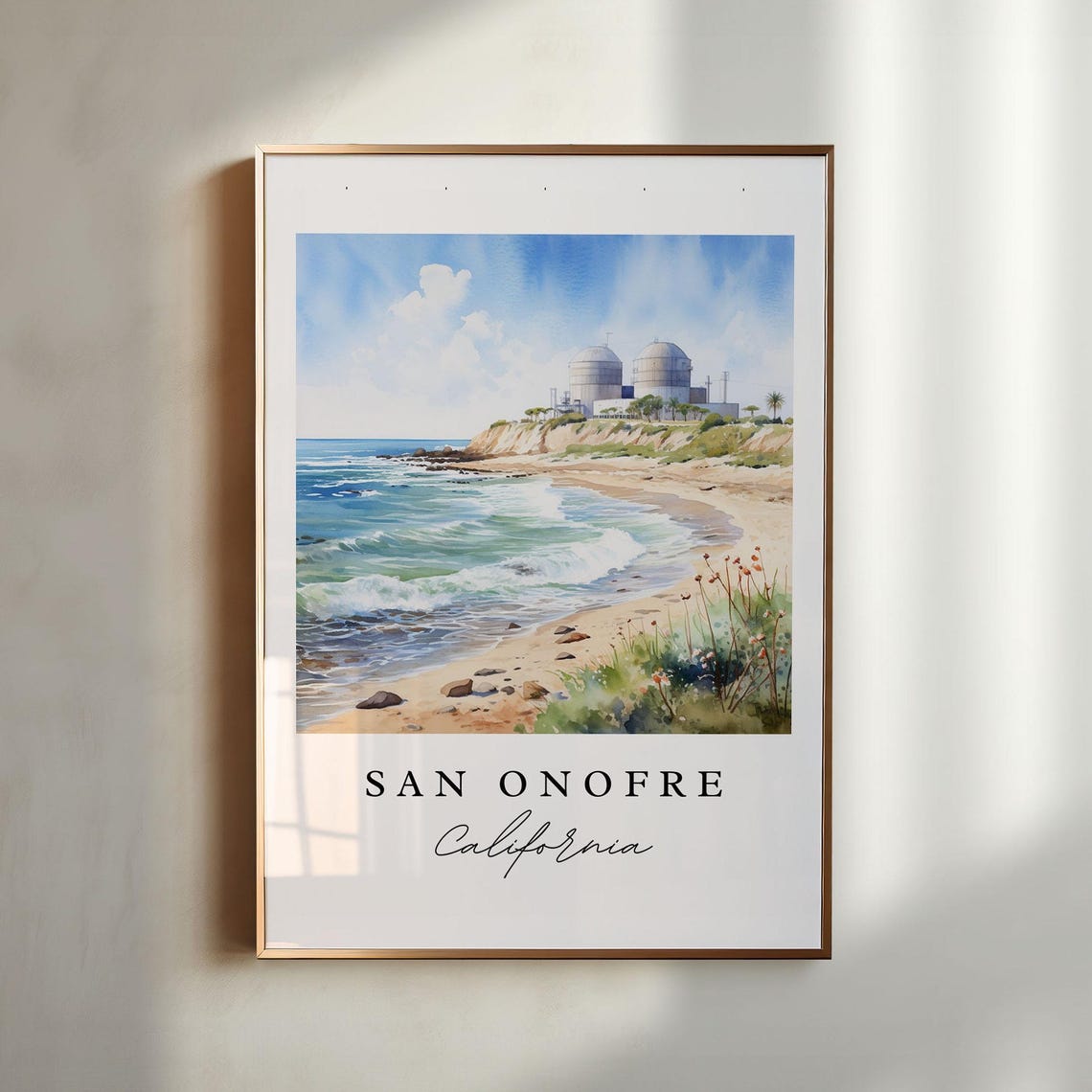 San Onofre California Watercolor Surf Beach Waves Scene Poster