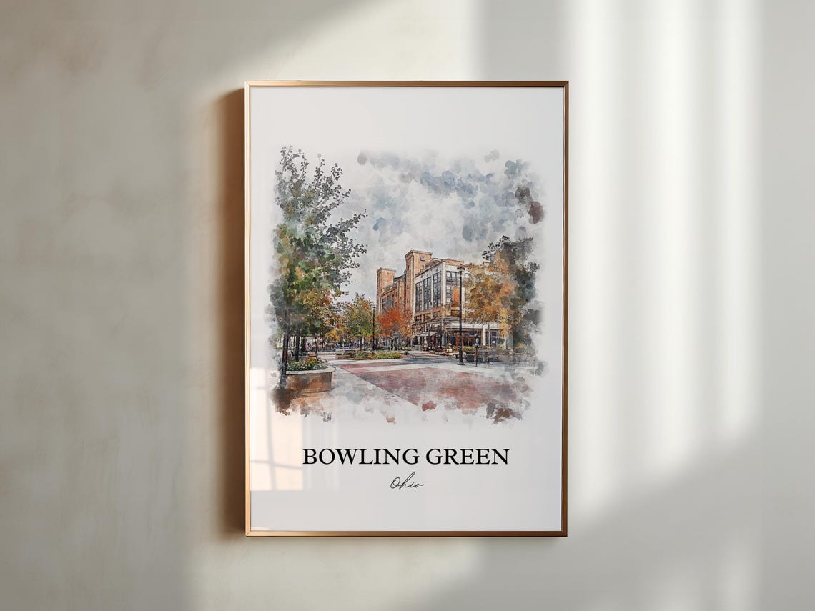 Bowling Green Ohio Downtown Plaza Watercolor Hometown Art Poster - Image 2