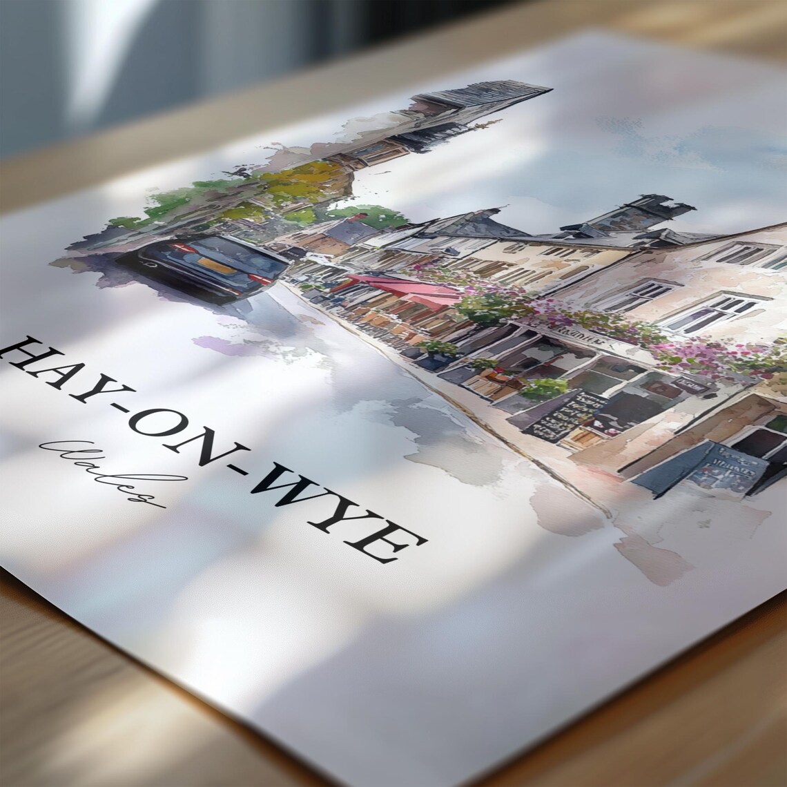 Hay-on-Wye Wales Book Town Street Watercolor Village Travel Poster - Image 6