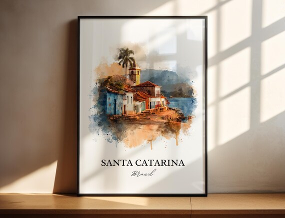Santa Catarina Brazil Watercolor Coastal Town Travel Scenery Art Poster