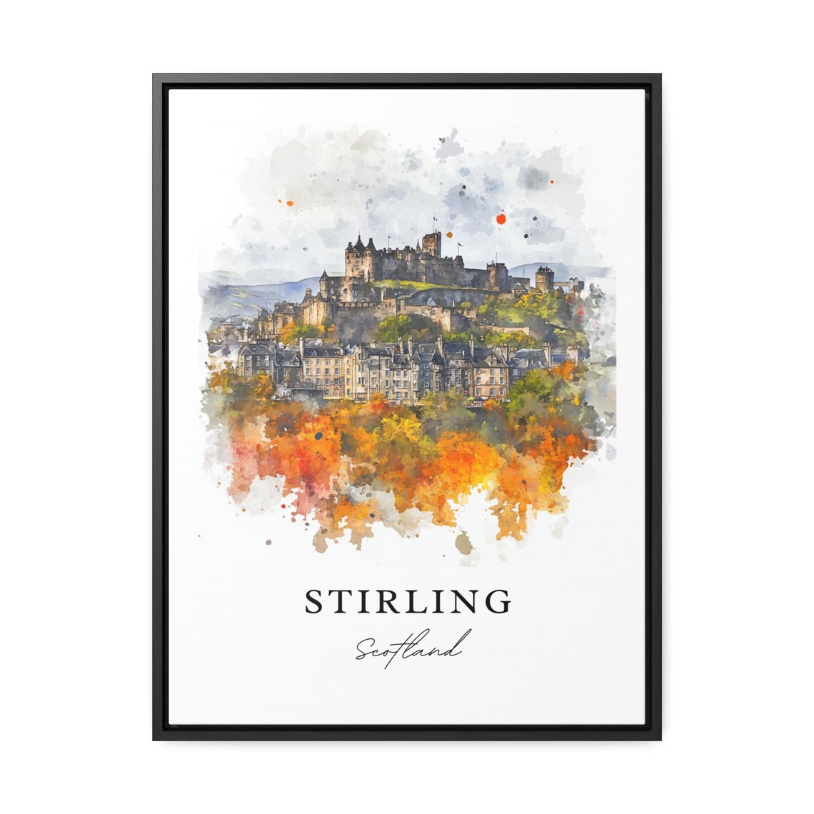 Stirling Scotland Castle Hill Autumn Watercolor Travel Poster