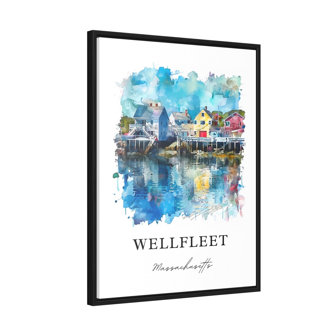 Wellfleet Massachusetts Watercolor Harbor Houses Scene Art Poster - Image 2