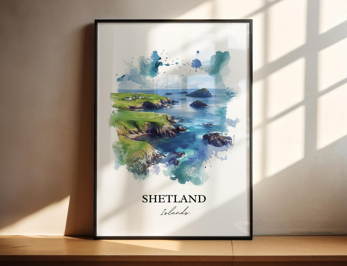 Shetland Islands Scotland Watercolor Cliffs Coastline Poster