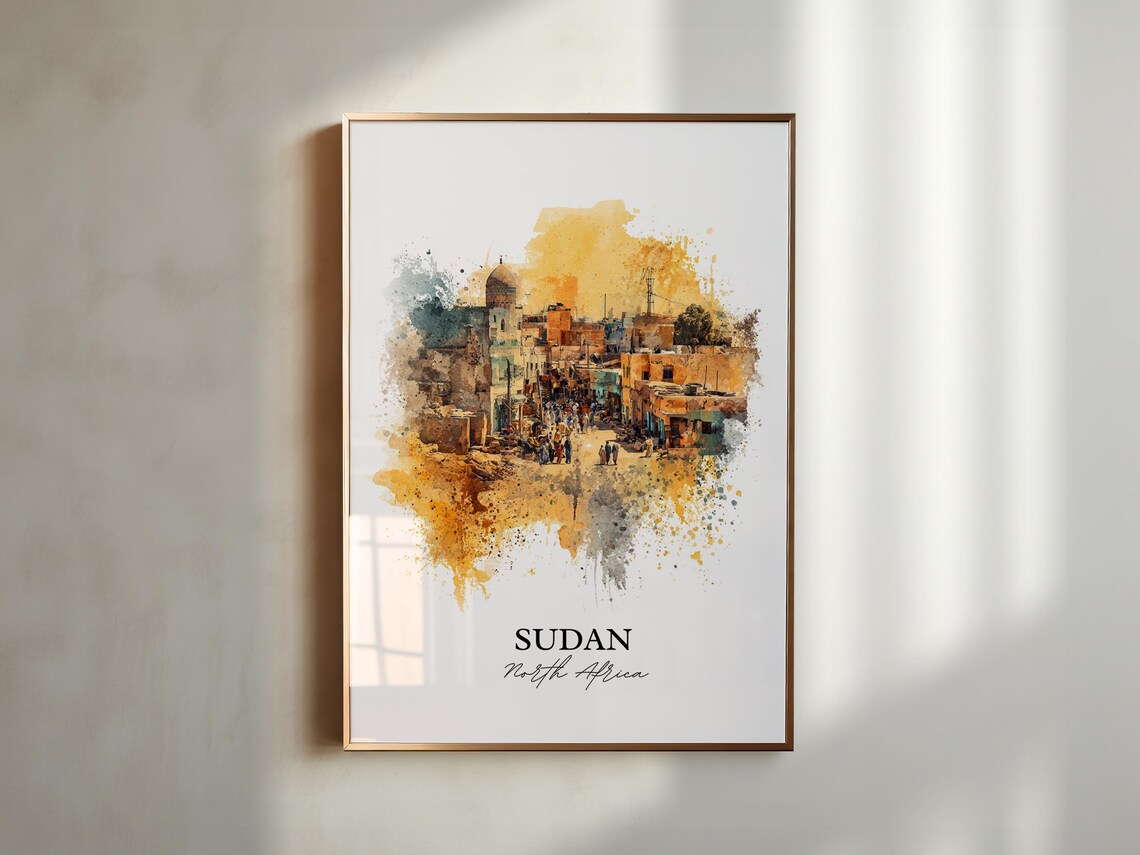 Sudan North Africa Ancient Desert Town Watercolor Travel Poster - Image 5