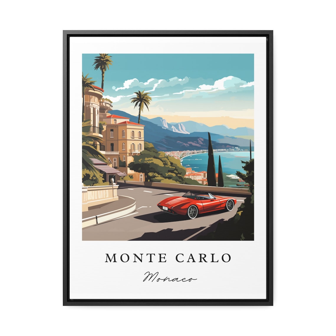 Monte Carlo Monaco Vintage Travel Poster Red Sports Car Coast - Image 2