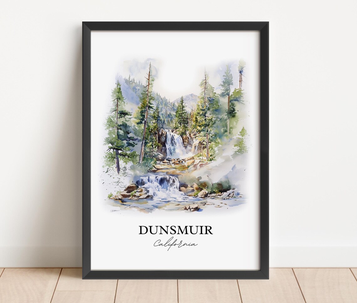 Dunsmuir California Forest Waterfall Stream Watercolor Travel Poster - Image 2