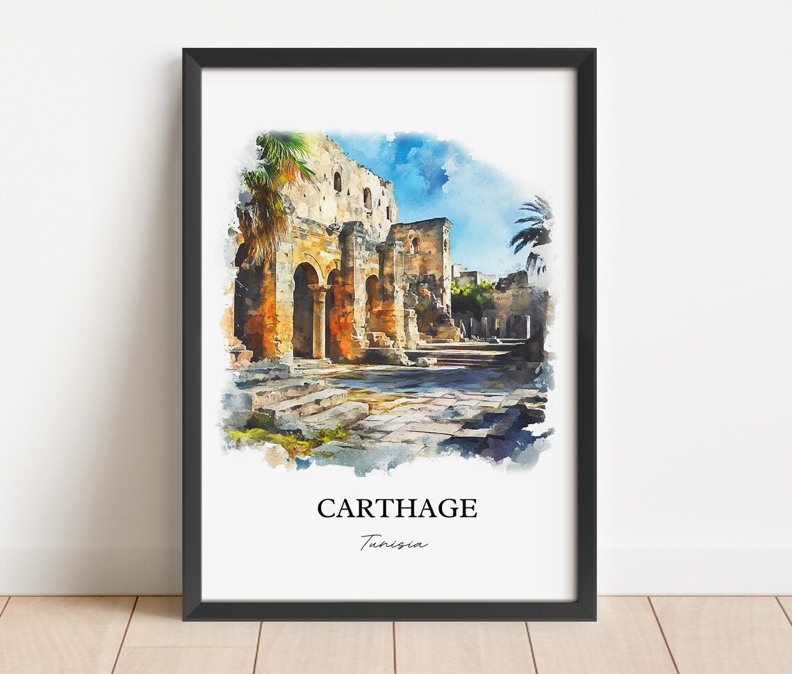 Carthage Tunisia Ancient Stone Ruins Watercolor Travel Poster - Image 2
